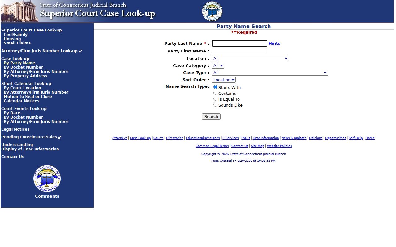 Darien residents directory Connecticut Judicial Branch party search