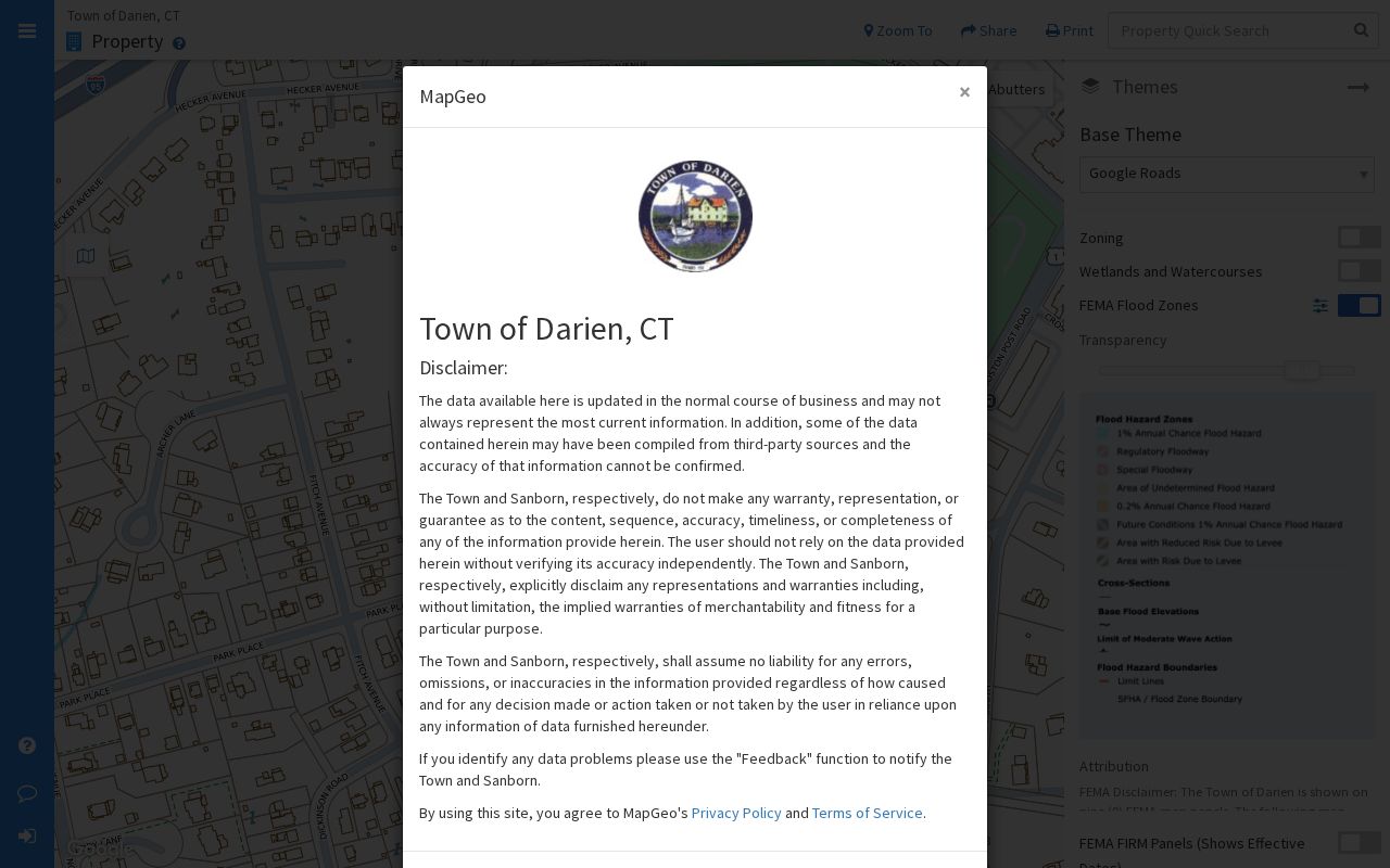 Darien neighbors MapGeo abutter-distance parcel map