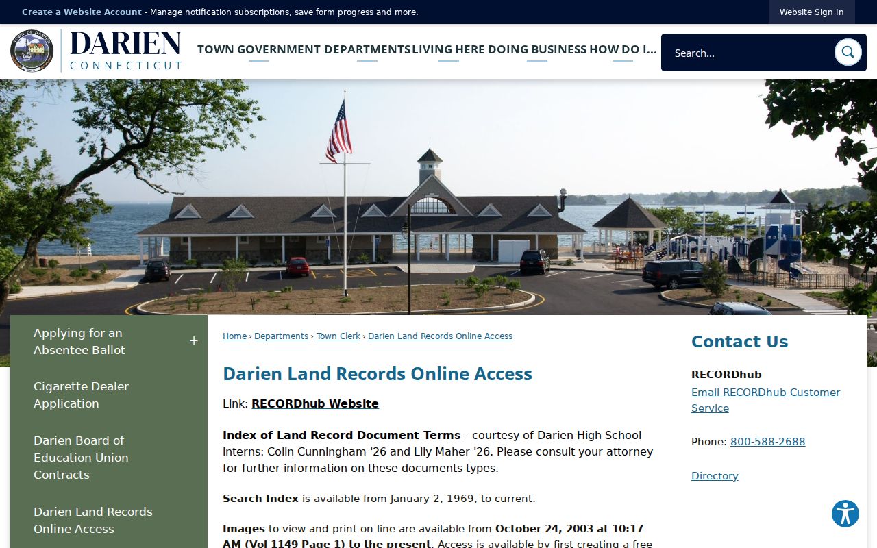 Darien street directory Town Clerk land records access